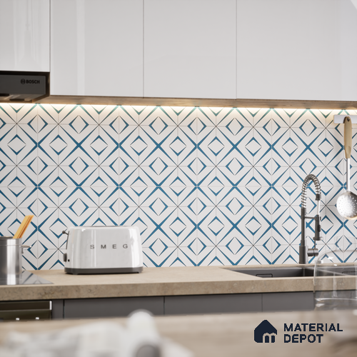 Moroccan Wall & Floor Tile TL 04935 Marrakech Starry Blue 1 ft x 1 ft Ceramic Matte Finish - 9 mm | Suitable for Living Room, Bedroom, Bathroom, Courtyard, Balcony | Please Expect a Slight Variation of Pattern