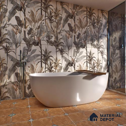 Tropical Wall Tile TL 06126 Forest Crema Decor B 4 ft x 2 ft Vitrified Matte Finish - 9 mm | Suitable For Living Room, Bedroom, Bathroom, Dining