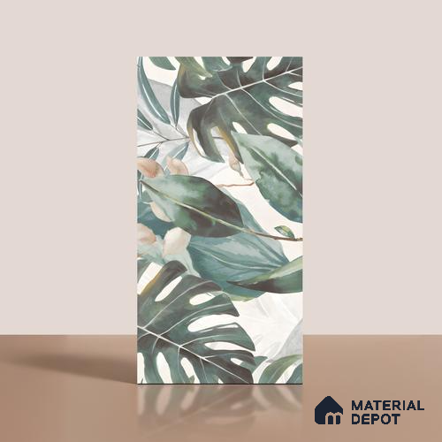 Tropical Wall Tile TL 06127 C Monstera Blanco Decor Pattern 1 4 ft x 2 ft Vitrified Matte Finish - 9 mm | (1 Box Contain Single Design ) | Suitable For Living Room, Bedroom, Bathroom, Dining