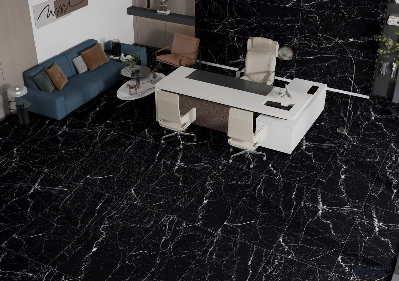 Sophisticated Office Space with Black Marble Tiles | Material Depot