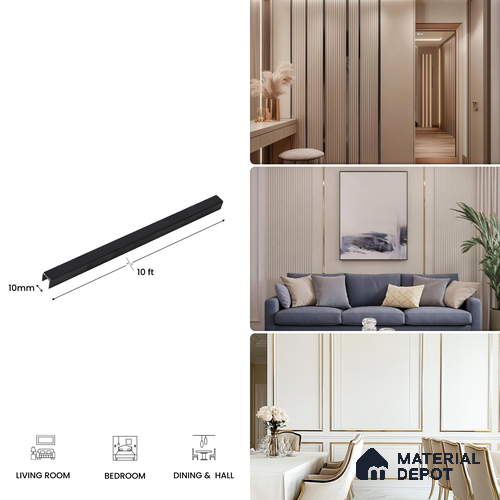 SS 304 U Inlay Profile Polish Black Glossy Finish Edgeline PM 00292 C | 10 ft (3 mtr) x 10 mm x 0.6 mm | Adhesive Type Installation | Suitable for Floor & Walls