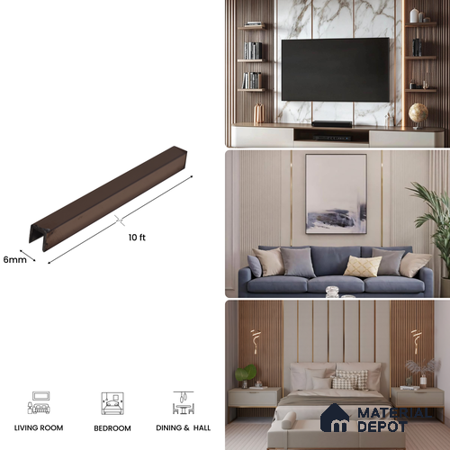 SS 304 U Inlay Profile Rose Gold Glossy Finish Edgeline PM 00292 Q | 10 ft (3 mtr) x 6 mm x 0.6 mm | Adhesive Type Installation | Suitable for Floor & Walls