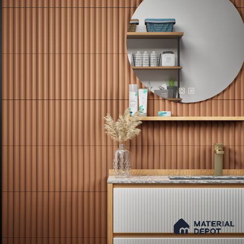 Subway Fluted Wall Tile TL 04961 B Piedra Caramel Oasis 12 x 3 inch Ceramic Matte Finish - 6.5 mm | Suitable for Highlighter Walls, Foyer, Bathroom, Kitchen Wall & Backsplashes