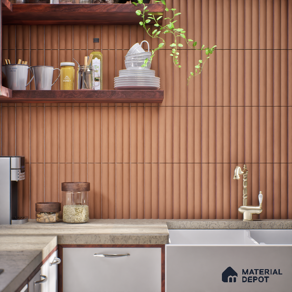 Subway Fluted Wall Tile TL 04961 B Piedra Caramel Oasis 12 x 3 inch Ceramic Matte Finish - 6.5 mm | Suitable for Highlighter Walls, Foyer, Bathroom, Kitchen Wall & Backsplashes