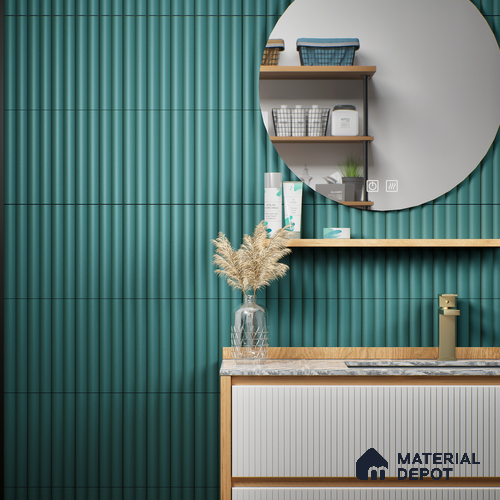 Subway Fluted Wall Tile TL 04961 C Piedra Tortora Green 12 x 3 inch Ceramic Matte Finish - 6.5 mm | Suitable for Highlighter Walls, Foyer, Bathroom, Kitchen Wall & Backsplashes