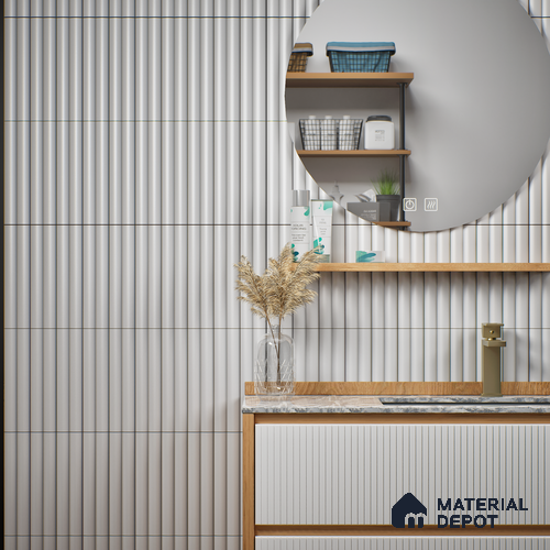 Subway Fluted Wall Tile TL 04961 G Piedra Glacier White 12 x 3 inch Ceramic Matte Finish - 6.5 mm | Suitable for Highlighter Walls, Foyer, Bathroom, Kitchen Wall & Backsplashes