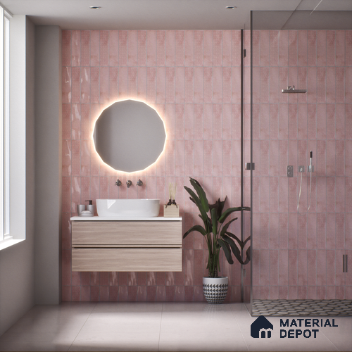Subway Wall Tile TL 04969 E Colores Decor Greta Pink Base 12 x 4 inch Ceramic Glossy Finish - 7.5 mm | Suitable for Highlighter Walls, Foyer, Bathroom, Kitchen Wall & Backsplashes