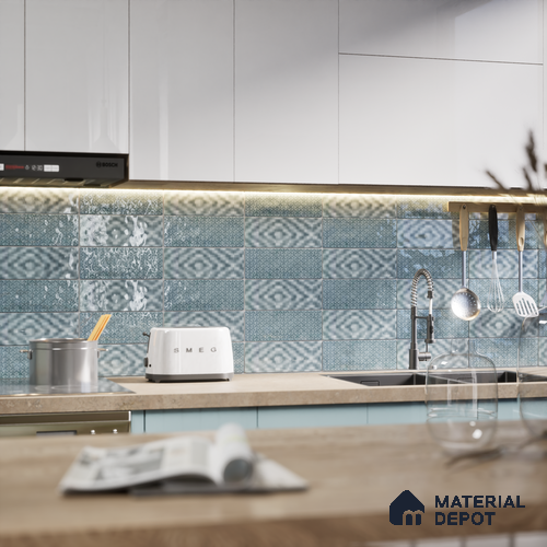 Subway Wall Tile TL 04969 Colores Decor Nautical Blue 12 x 4 inch Ceramic Glossy Finish - 7.5 mm | Suitable for Highlighter Walls, Foyer, Bathroom, Kitchen Wall & Backsplashes