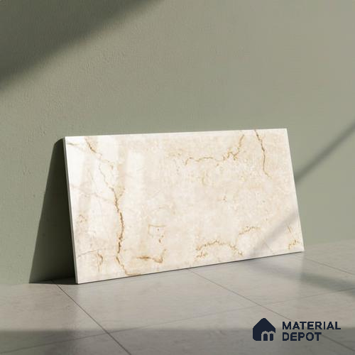 Beige Marble Wall Tile TL 07530 B Lustra 3023 Fab L 2 ft x 1 ft Ceramic Glossy Finish - 9 mm | | Suitable for Living Room, Bedroom, Bathroom
