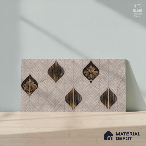 Grey Highlighter Wall Tile TL 07529 B Lustra Aegean Ash 2 ft x 1 ft Ceramic Glossy Finish - 9 mm | | Suitable for Living Room, Bedroom, Bathroom