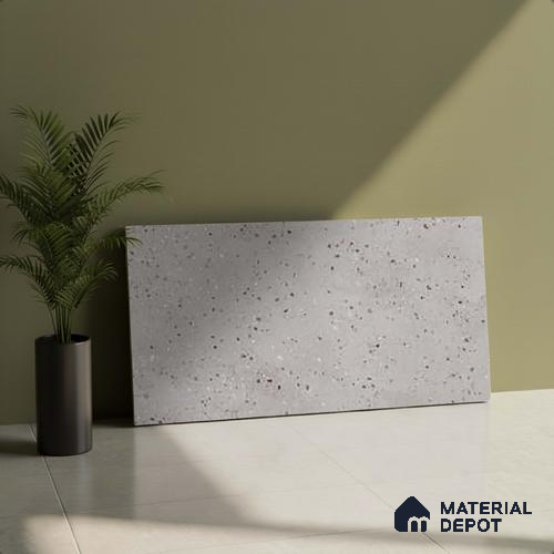 Grey Stone Wall Tile TL 07524 F Lustra Terrazzo Grey 2 ft x 1 ft Ceramic Carving Satin Finish - 9 mm |  | Suitable for Living Room, Bedroom, Bathroom