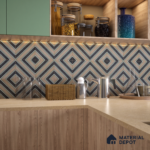 Moroccan Wall & Floor Tile TL 07258 Trend Black Decor 5001 200 mm x 200 mm Matte Finish Vitrified Tile - 8 mm | 4 Random Design | Suitable For living Room, Bedroom, Kitchen | Please Expect a Slight Variation of Pattern