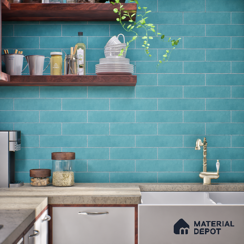 Subway Wall Tile TL 07367 B Trend Mint 300 mm x 75 mm Matte Finish Vitrified Tile - 8.5 mm | 4 Random Design | Suitable For Bathroom, Kitchen Backsplash