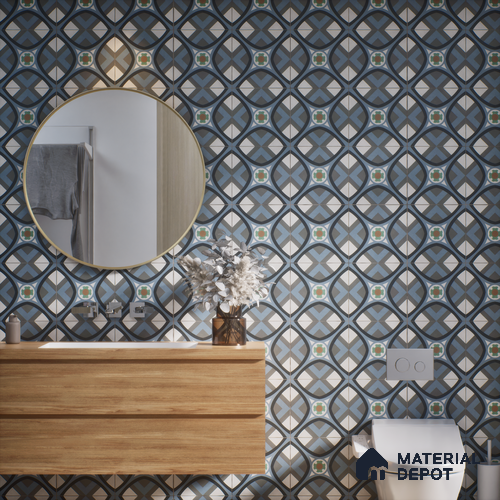 Moroccan Wall & Floor Tile TL 07266 Trend Grey Decor 5005 200 mm x 200 mm Matte Finish Vitrified Tile - 8 mm | 4 Random Design | Suitable For living Room, Bedroom, Kitchen | Please Expect a Slight Variation of Pattern