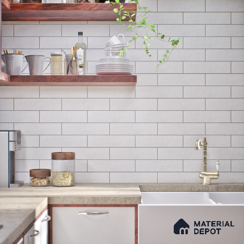 Subway Wall Tile TL 07366 B Trend White 300 mm x 75 mm Matte Finish Vitrified Tile - 8.5 mm | 4 Random Design | Suitable For Bathroom, Kitchen Backsplash