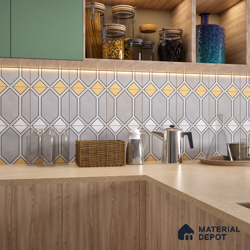 Moroccan Wall & Floor Tile TL 07281 Trend Silver Decor 6004 200 mm x 200 mm Matte Finish Vitrified Tile - 8 mm | 4 Random Design | Suitable For living Room, Bedroom, Kitchen | Please Expect a Slight Variation of Pattern