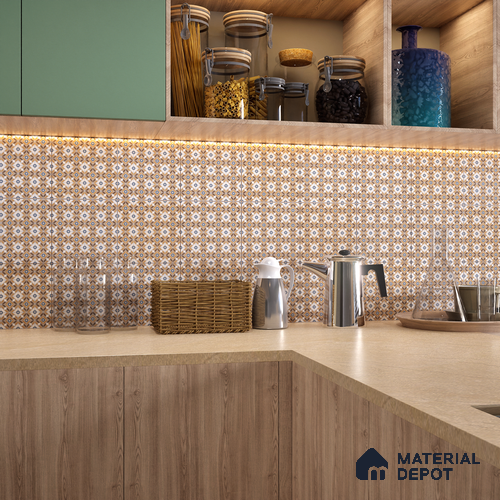 Moroccan Wall & Floor Tile TL 07264 Trend Gold Decor 5004 200 mm x 200 mm Matte Finish Vitrified Tile - 8 mm | 4 Random Design | Suitable For living Room, Bedroom, Kitchen | Please Expect a Slight Variation of Pattern