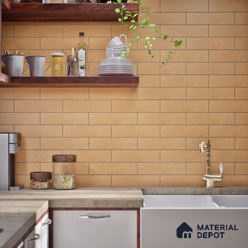 Subway Wall Tile TL 07364 B Trend Gold 300 mm x 75 mm Matte Finish Vitrified Tile - 8.5 mm | 4 Random Design | Suitable For living Room, Bedroom, Kitchen