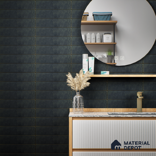 Subway Wall Tile TL 07371 B Trend Black 300 mm x 75 mm Matte Finish Vitrified Tile - 8.5 mm | 4 Random Design | Suitable For Bathroom, Kitchen Backsplash