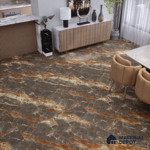 Marble Wall & Floor Tile TL 07408 Calzada Black 4 ft x 2 ft Matte Finish Vitrified Tile - 9 mm | Suitable For living Room, Bedroom, Kitchen