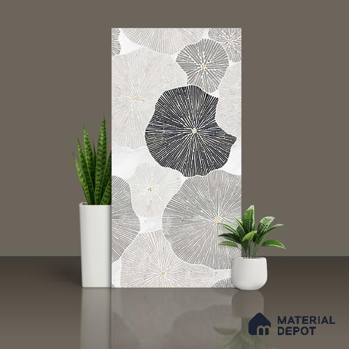 Floral Wall Tile TL 10121 Geometric Bricks Grey 4 ft x 2 ft Vitrified Matte Finish Tile - 9 mm | Suitable For Kitchen, Bathroom Walls and Backsplashes