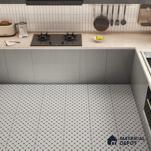Moroccan Wall & Floor Tile TL 00228 Black & White 1 ft x 1 ft Matte Finish Ceramic Tile - 9 mm | Suitable For Kitchen, Bathroom, Dining Area | Please Expect a Slight Variation of Pattern