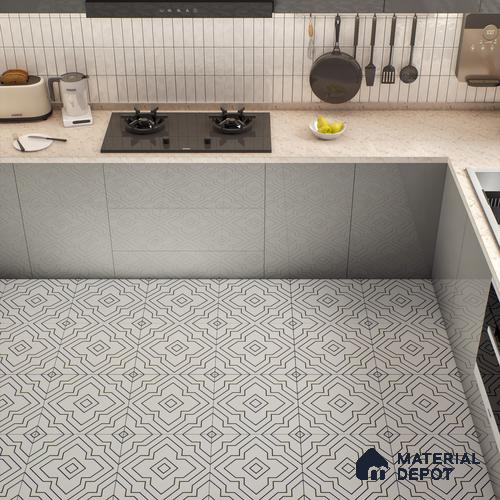 Moroccan Wall & Floor Tile TL 00229 Black & White 1 ft x 1 ft Matte Finish Ceramic Tile - 9 mm | Suitable For Kitchen, Bathroom, Dining Area | Please Expect a Slight Variation of Pattern
