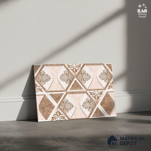 TL 01888 B Brown & White Highlighter 2 18 x 12 inch Glossy Finish Ceramic Wall Tile - 6 mm