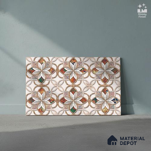 TL 01888 A White & Brown Highlighter 1 18 x 12 inch Glossy Finish Ceramic Wall Tile - 6 mm