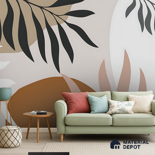 Muted Botanique Coral Hibiscus Harmony | WP 04148 Canvas Texture Finish Tropical Style luxurious Customized size Wallpaper | 250 GSM WP01CNF Paper | (MOQ = 30 Sq. Ft.)