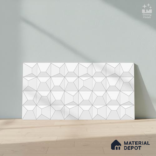 3D Wall Tile TL 06516 Wonder White 016 24 inch x 12 inch Ceramic Glossy Finish - 8 mm | Suitable for Accent / Feature Walls, Bathroom, Kitchen Wall & Backsplashes