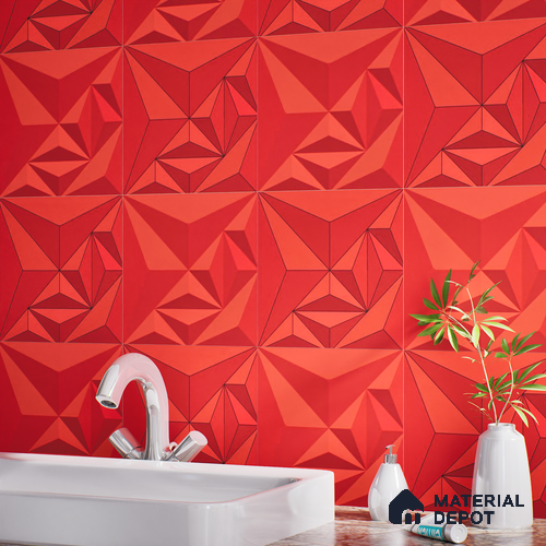 3D Highlighter Wall Tile TL 06576 F Bentley Red Decor 1 ft x 1 ft Ceramic Matte Finish - 9 mm | Suitable for Living Room, Kitchen & Bedroom