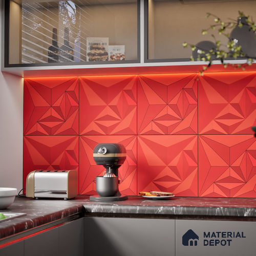 3D Highlighter Wall Tile TL 06576 F Bentley Red Decor 1 ft x 1 ft Ceramic Matte Finish - 9 mm | Suitable for Living Room, Kitchen & Bedroom