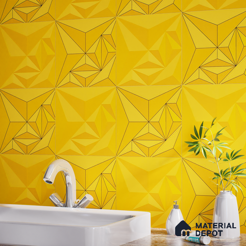 3D Highlighter Wall Tile TL 06576 G Bentley Yellow 1 ft x 1 ft Ceramic Matte Finish - 9 mm | Suitable for Living Room, Kitchen & Bedroom