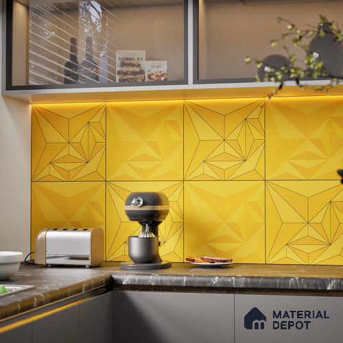 3D Highlighter Wall Tile TL 06576 H Bentley Yellow Decor 1 ft x 1 ft Ceramic Matte Finish - 9 mm | Suitable for Living Room, Kitchen & Bedroom