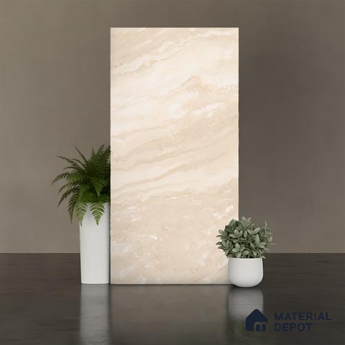 Marble Floor & Wall Tile TL 08544 C | Tianta Ivory 4 ft x 2 ft Full Body Matte Finish Vitrified Tile - 10 mm | 5 Random Design | Suitable for Living Room, Bedroom, Bathroom & Kitchen