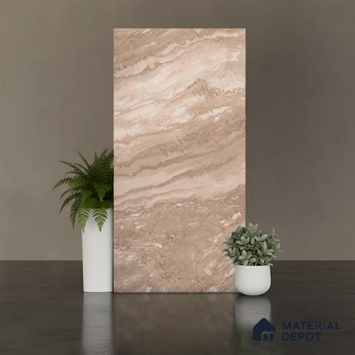 Marble Floor & Wall Tile TL 08544 D | Tianta Brown 4 ft x 2 ft Full Body Matte Finish Vitrified Tile - 10 mm | 5 Random Design | Suitable for Living Room, Bedroom, Bathroom & Kitchen
