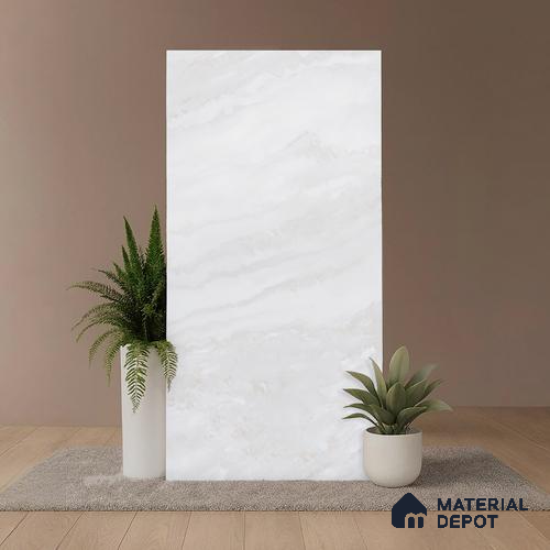 Marble Floor & Wall Tile TL 08544 | Tianta White 4 ft x 2 ft Full Body Matte Finish Vitrified Tile - 10 mm | 5 Random Design | Suitable for Living Room, Bedroom, Bathroom & Kitchen