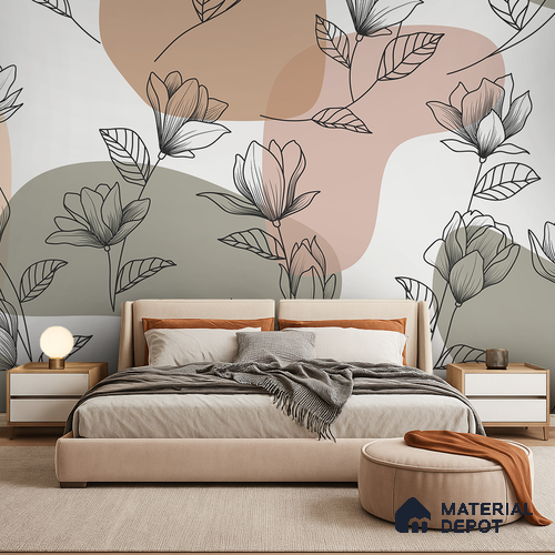 Abstract Petal Play Rich Maroon Botanic Print | WP 04141 Canvas Texture Finish Florals Style luxurious Customized size Wallpaper | 250 GSM WP01CNF Paper | (MOQ = 30 Sq. Ft.)