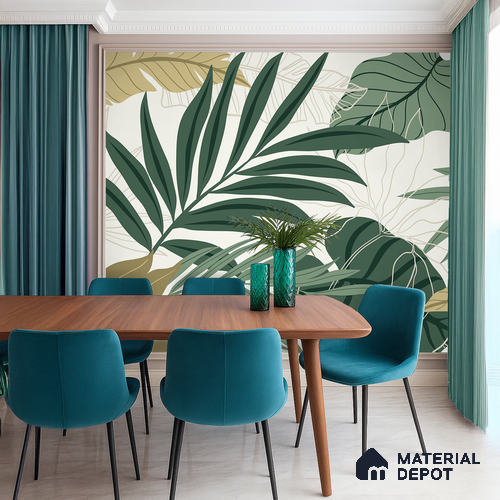 Layered Palm Silhouette Abstract Nature Art | WP 03989 Non Woven Matte Finish Tropical Style Premium Customized size Wallpaper | 150 GSM WP01MTF Paper | (MOQ = 30 Sq. Ft.)