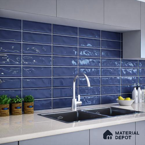 Subway Wall Tile TL 06555 B Messi Blue 2 ft x 1 ft Ceramic Glossy Finish - 8 mm | Suitable for Kitchen & Bathroom | Please Expect a Slight Variation of Pattern