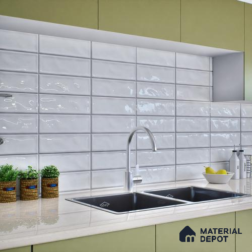 Subway Wall Tile TL 06555 C Messi Grey Line 2 ft x 1 ft Ceramic Glossy Finish - 8 mm | Suitable for Kitchen & Bathroom | Please Expect a Slight Variation of Pattern