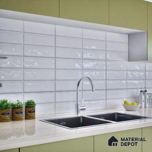 Subway Wall Tile TL 06555 E Messi Super White 2 ft x 1 ft Ceramic Glossy Finish - 8 mm | Suitable for Kitchen & Bathroom | Please Expect a Slight Variation of Pattern