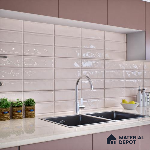 Subway Wall Tile TL 06555 F Messi Pink 2 ft x 1 ft Ceramic Glossy Finish - 8 mm | Suitable for Kitchen & Bathroom | Please Expect a Slight Variation of Pattern