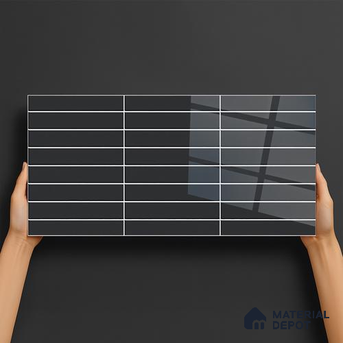 Subway Wall Tile TL 06564 B Wuxi Black 2 ft x 1 ft Ceramic Glossy Finish - 8 mm | Suitable for Kitchen & Bathroom | Please Expect a Slight Variation of Pattern