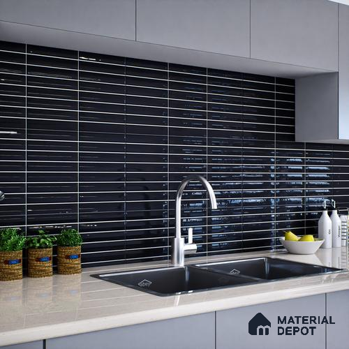 Subway Wall Tile TL 06564 B Wuxi Black 2 ft x 1 ft Ceramic Glossy Finish - 8 mm | Suitable for Kitchen & Bathroom | Please Expect a Slight Variation of Pattern