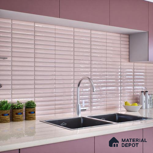 Subway Wall Tile TL 06564 C Wuxi Pink 2 ft x 1 ft Ceramic Glossy Finish - 8 mm | Suitable for Kitchen & Bathroom | Please Expect a Slight Variation of Pattern