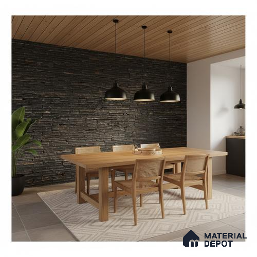 WL 00082 Black Waterfalls 600 x 150 mm Natural Stone Wall Cladding | Stone is a Natural Product, Please Expect Variation in Shades