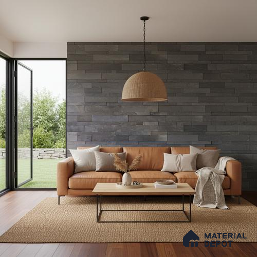 WL 00088 Charcoal Black 600 x 150 mm Natural Stone Wall Cladding | Stone is a Natural Product, Please Expect Variation in Shades
