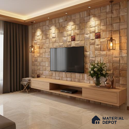 WL 00095 Golden Shell Decor 300 x 300 mm Natural Stone Wall Cladding |  Stone is a Natural Product, Please Expect Variation in Shades